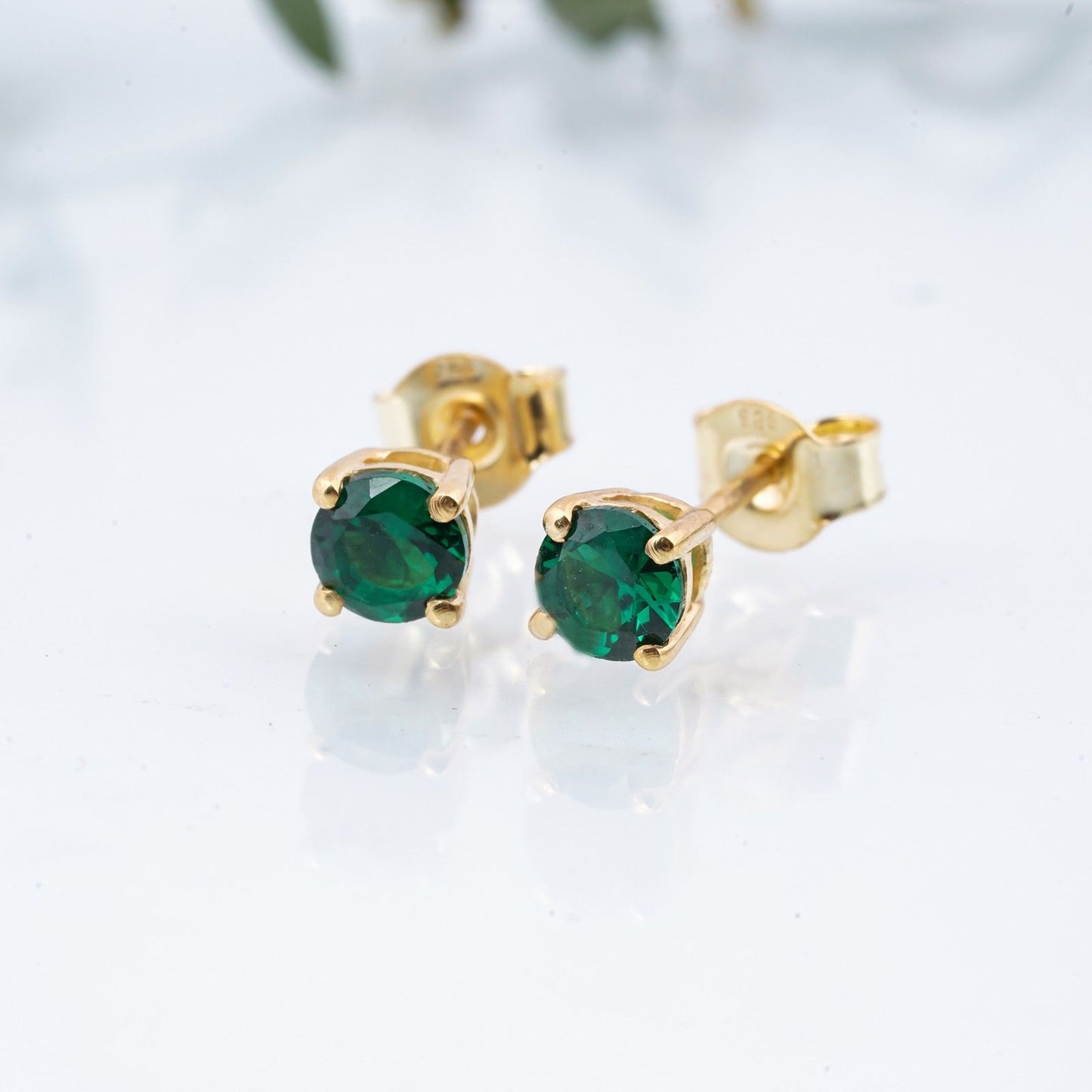 Golden Mini Emerald Stud Earrings