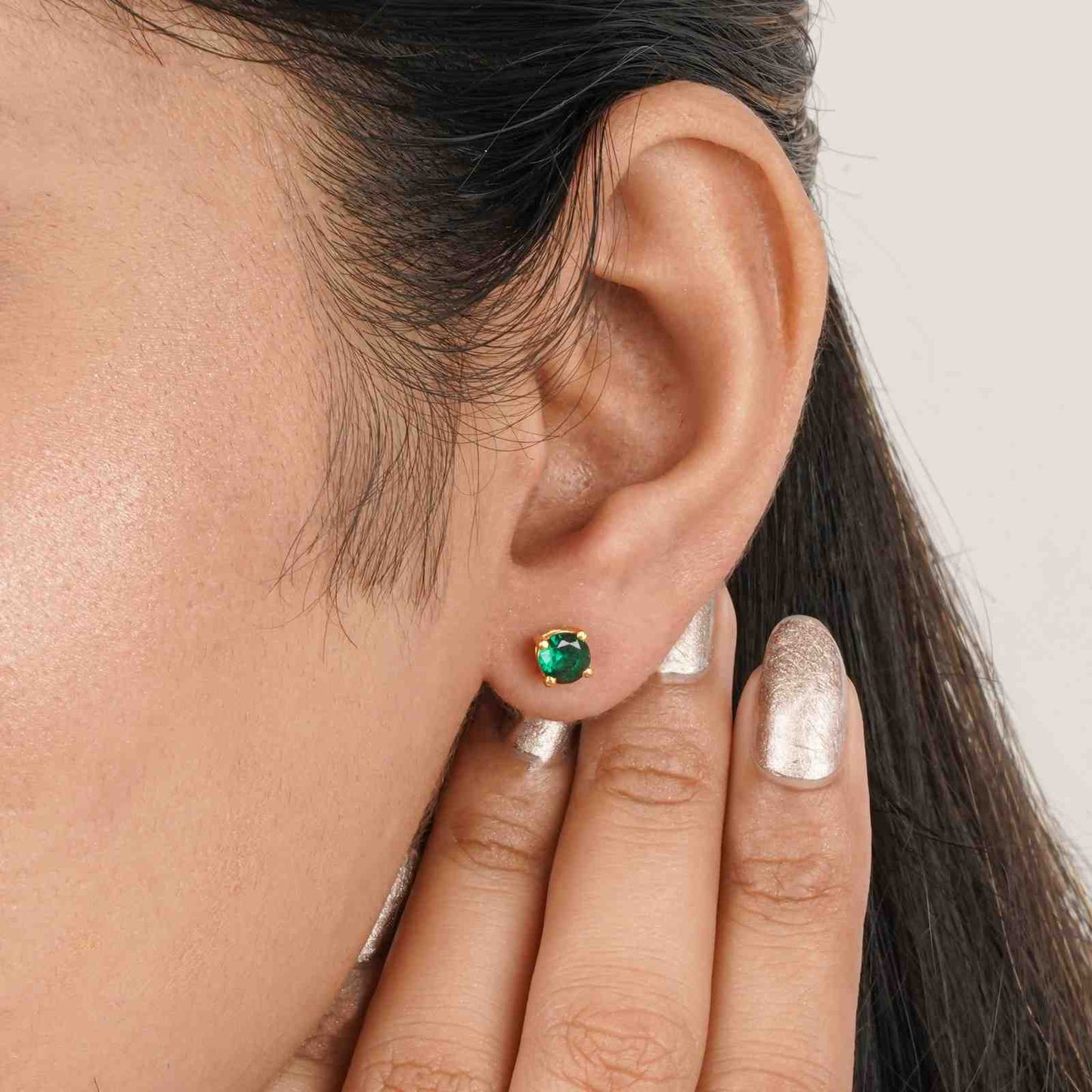 Golden Mini Emerald Stud Earrings