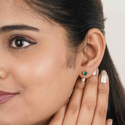 Golden Mini Emerald Stud Earrings