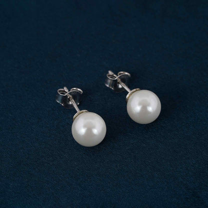 Silver Pearl Moon Stud Earrings