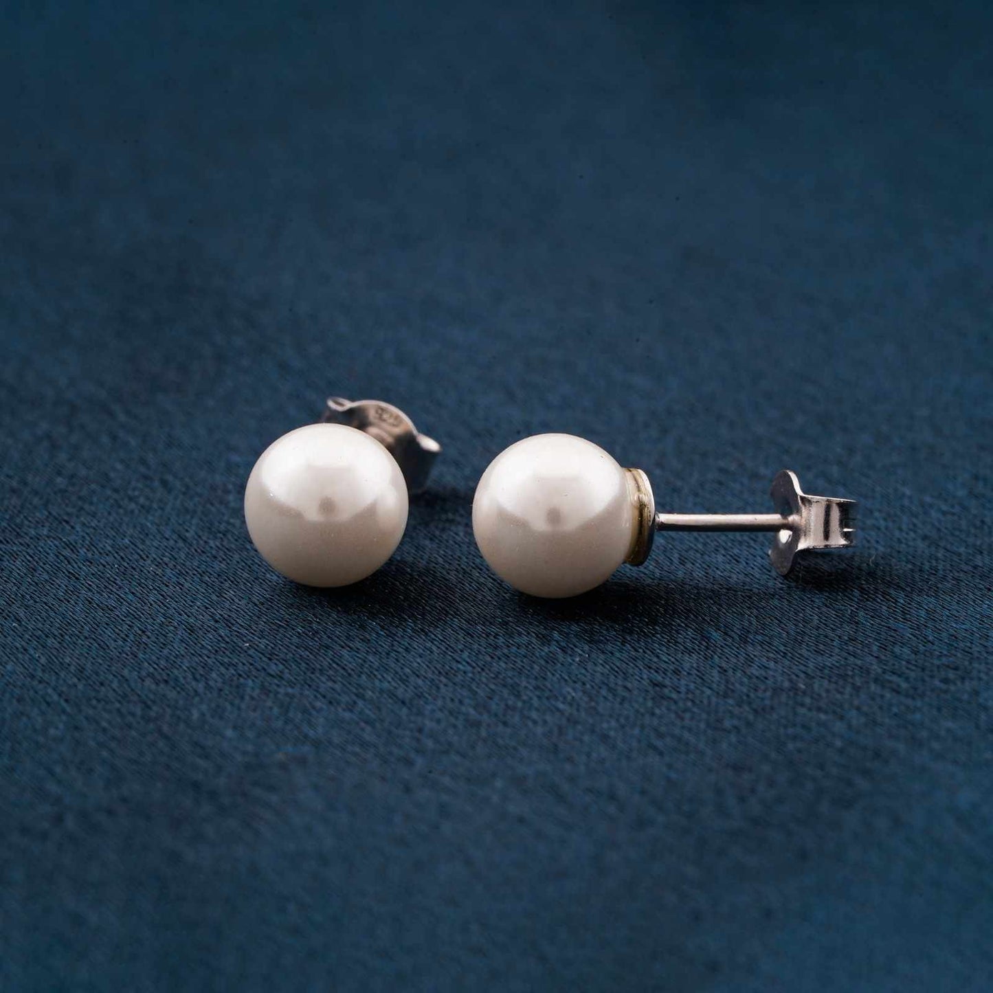 Silver Pearl Moon Stud Earrings