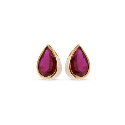 Golden Pear Shape Ruby Stud Earrings