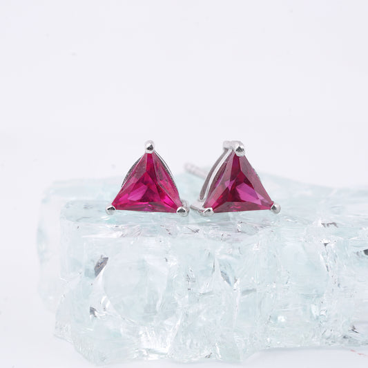 Triangle Pink Ruby Stud Earrings