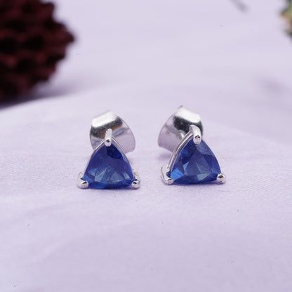 Trillion-Cut Blue Sapphire Stud Earrings