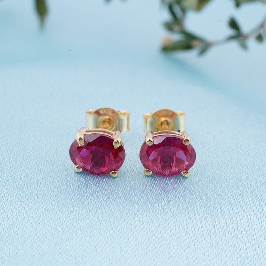 Golden Ruby Oval Studs Earrings