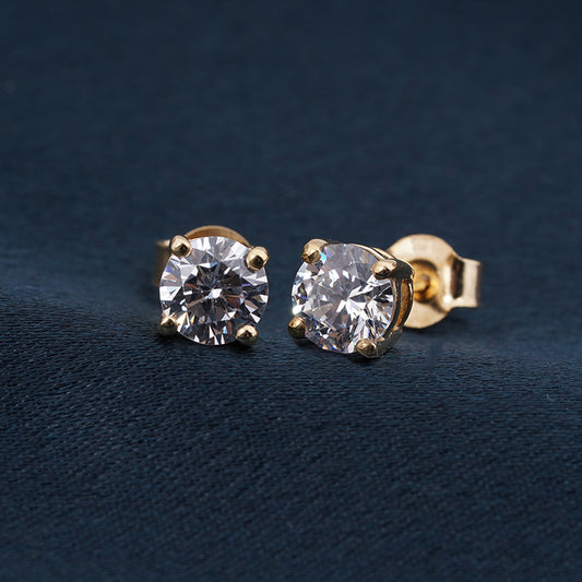 Golden Diamond Solitaire Stud Earrings