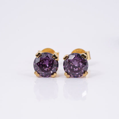 Golden Purple Amethyst Stud Earrings