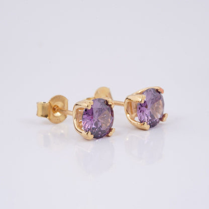 Golden Purple Amethyst Stud Earrings