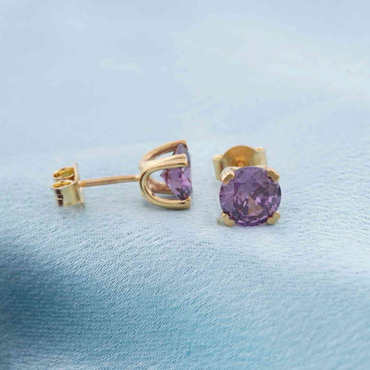 Golden Purple Amethyst Stud Earrings