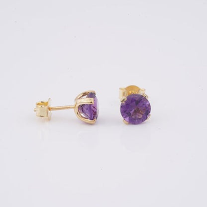 Golden Purple Amethyst Stud Earrings