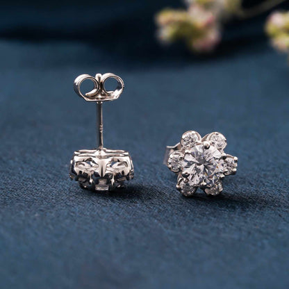 Silver Floral Zircon Stud Earrings