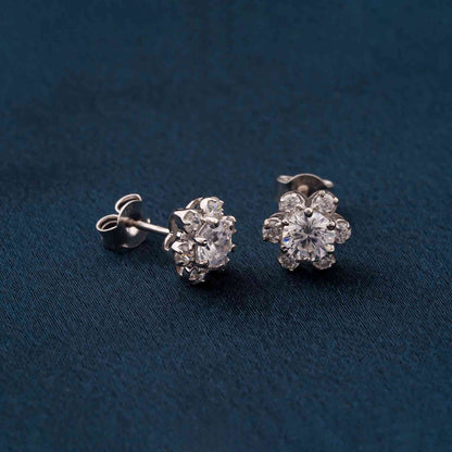 Silver Floral Zircon Stud Earrings