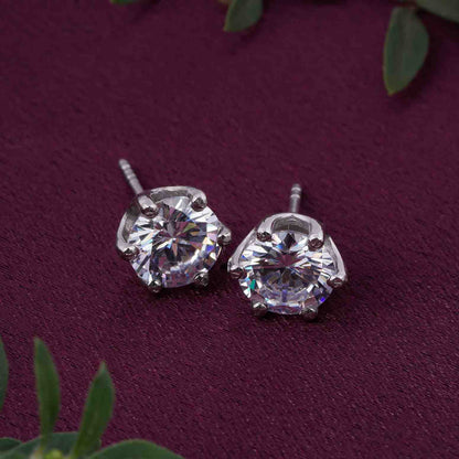 Silver Circle Zircon Stud Earrings