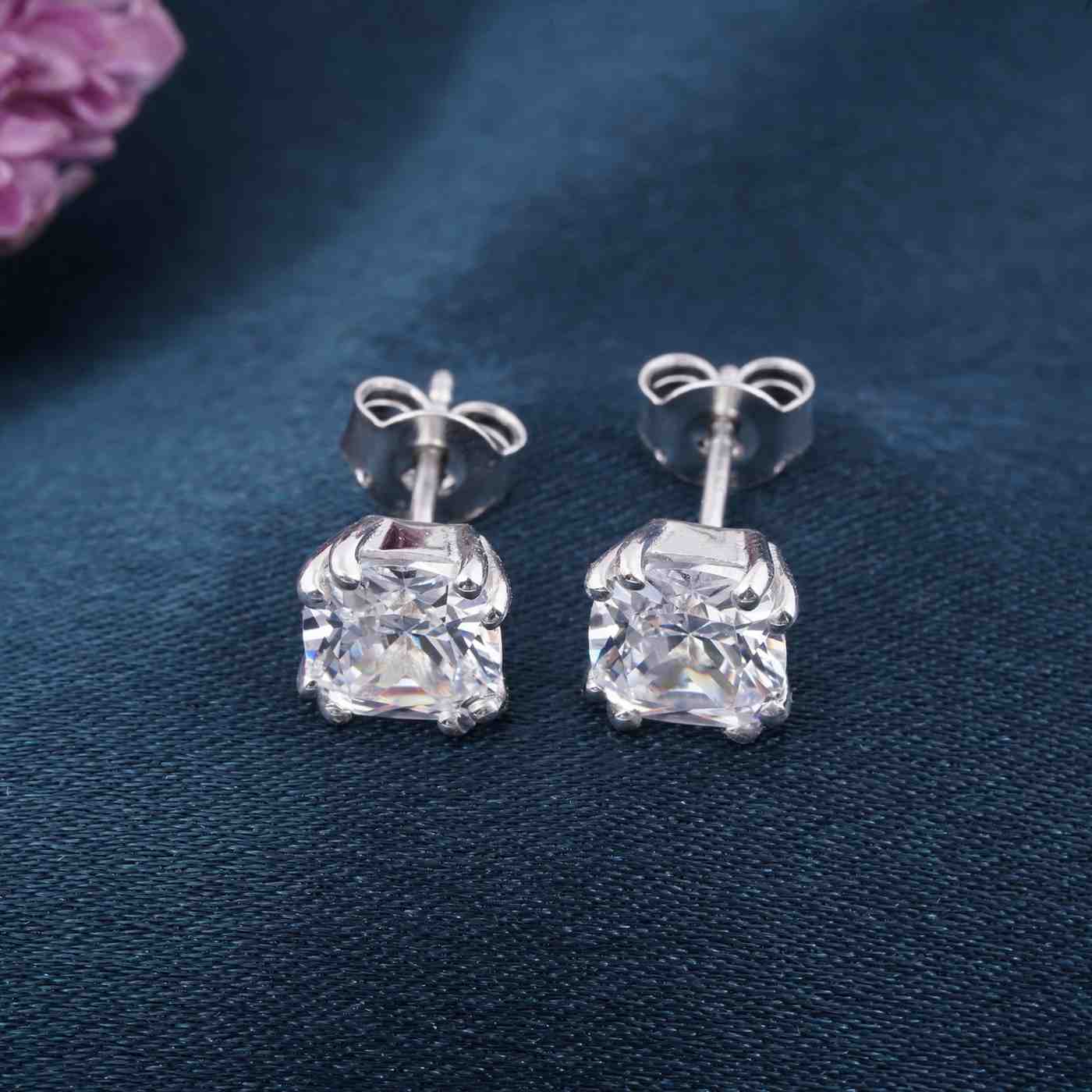 Silver Pillow Style Stud Earrings