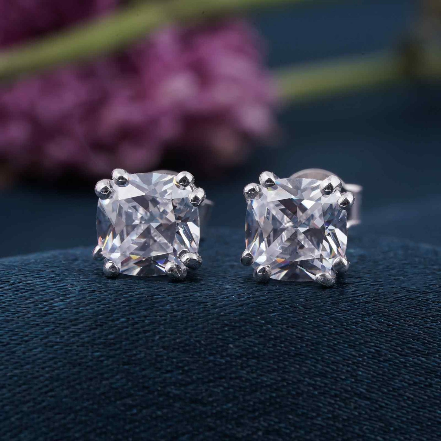 Silver Pillow Style Stud Earrings