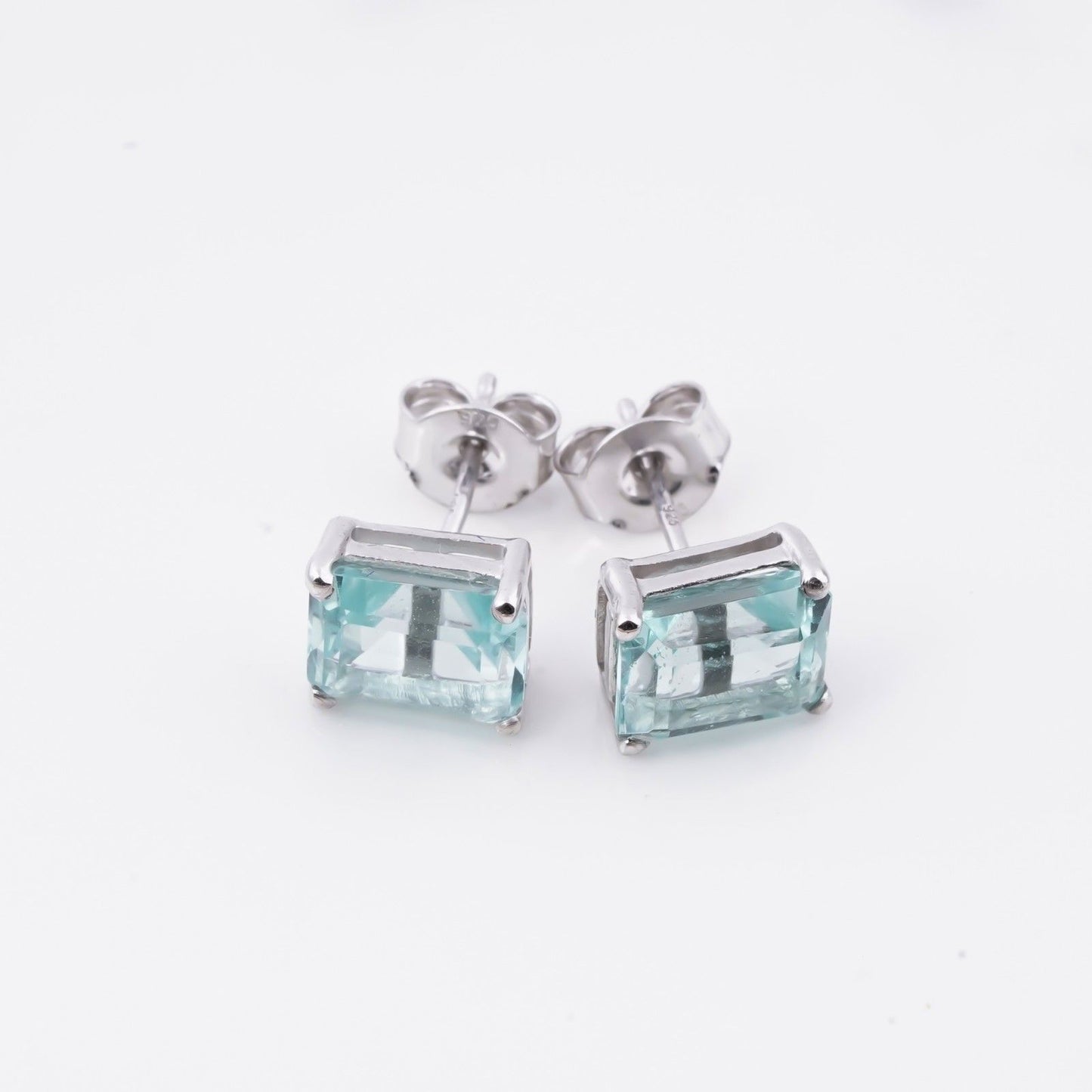 Silver Aqua Solitaire Stud Earrings