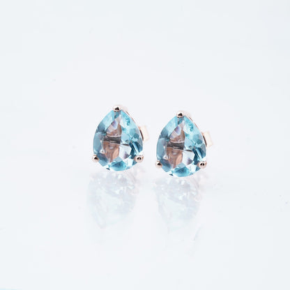 Rose Gold Teardrop Aqua Stud Earrings