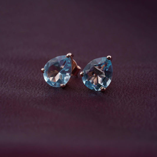 Rose Gold Teardrop Aqua Stud Earrings