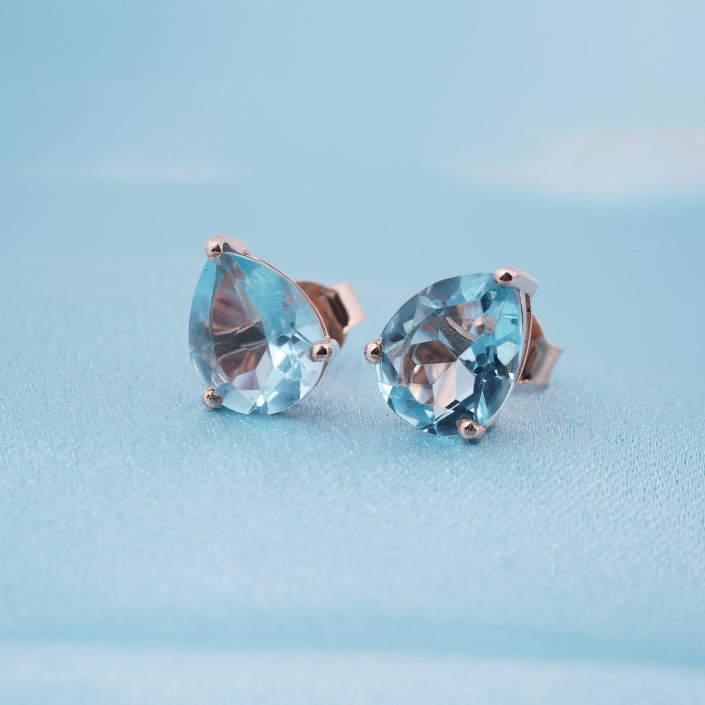 Rose Gold Teardrop Aqua Stud Earrings