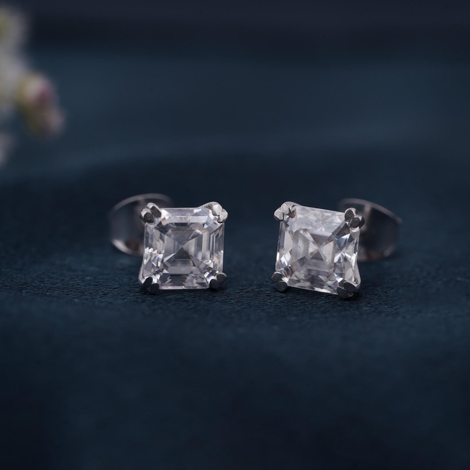 Asscher Shape Diamond Stud Earrings 