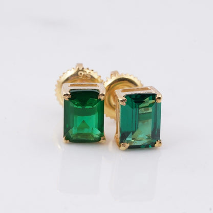 Green Emerald Screw Back Stud earrings