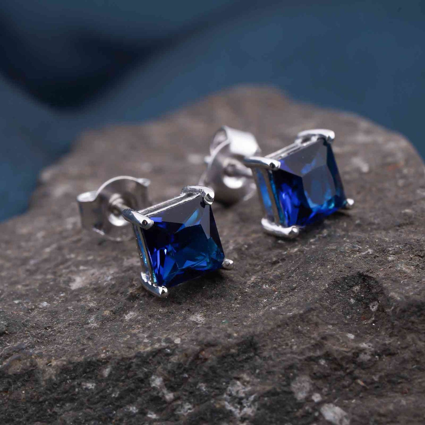 Silver Royal Blue Stud Earrings