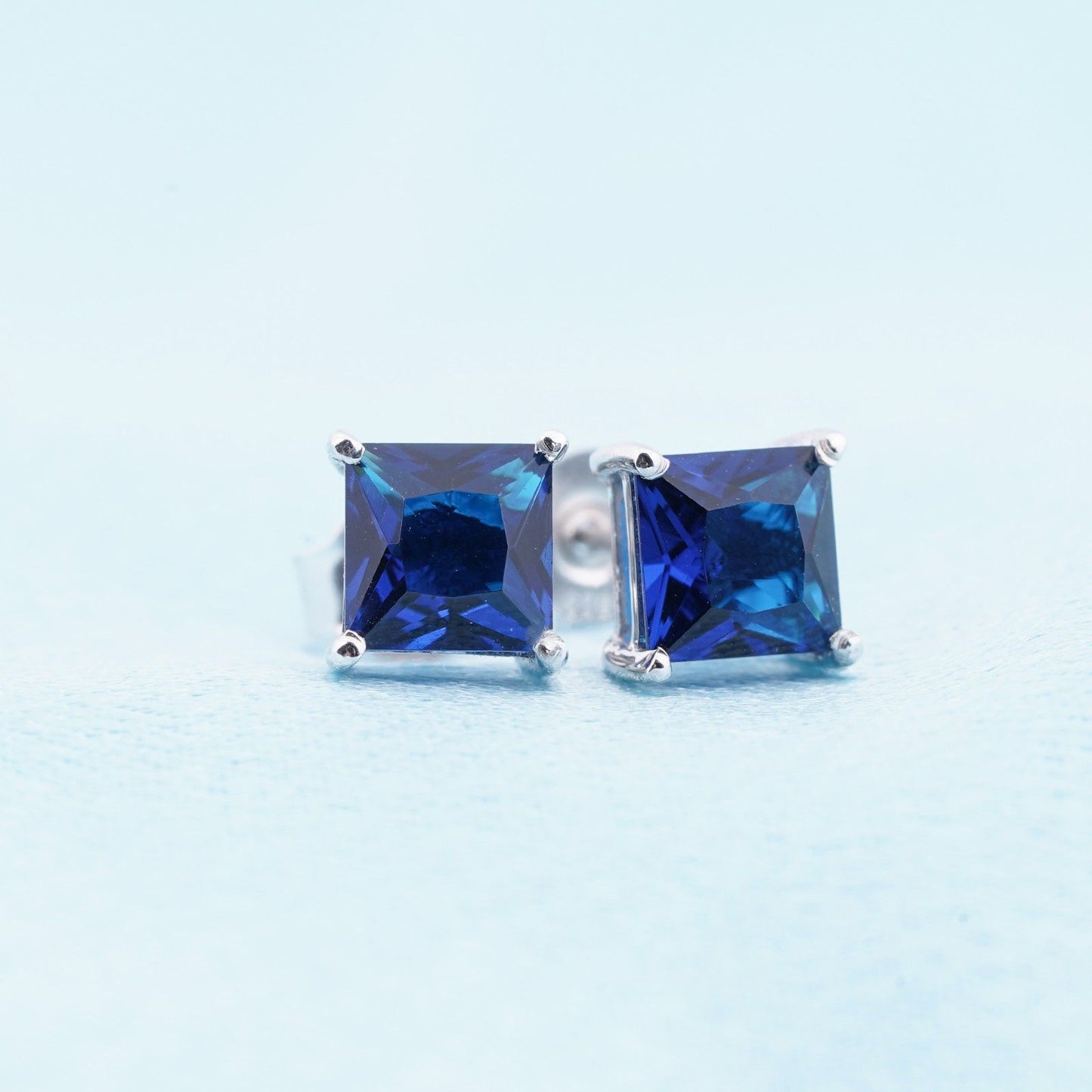 Silver Royal Blue Stud Earrings