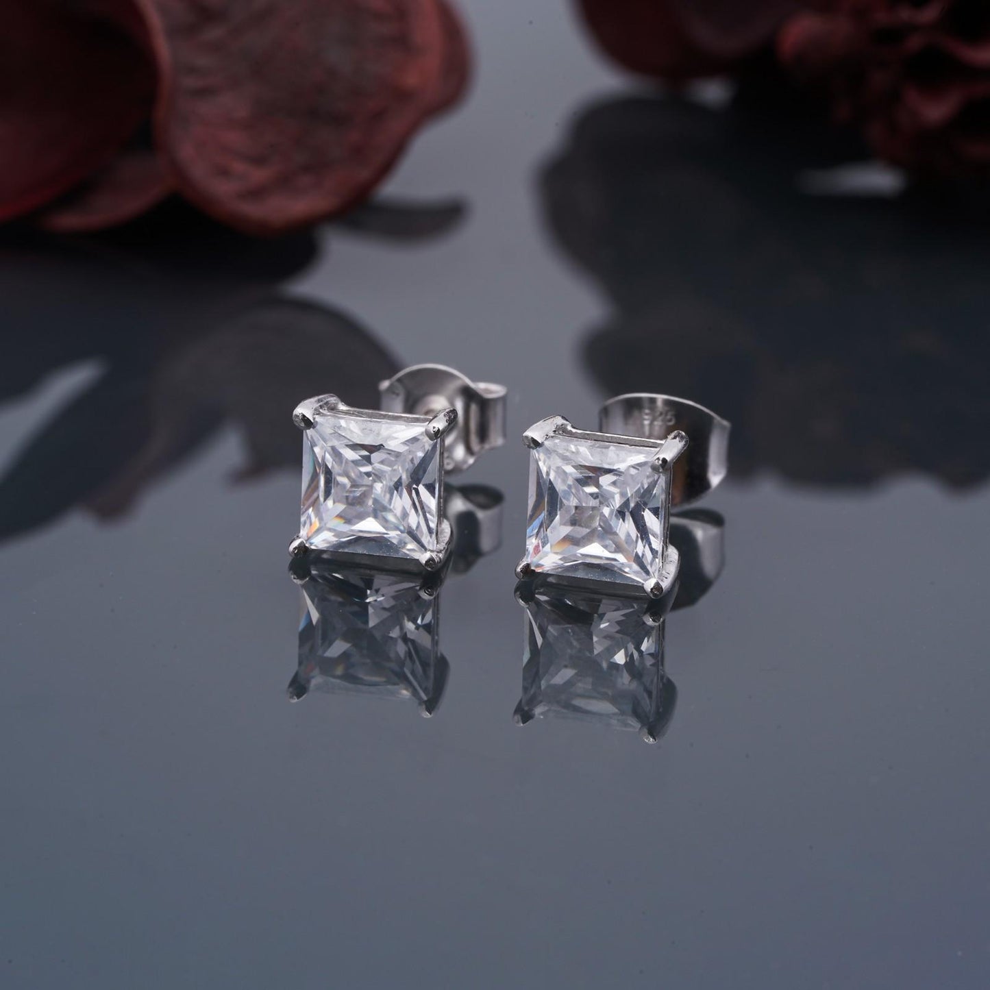 Silver Asscher Minimalist Stud Earrings