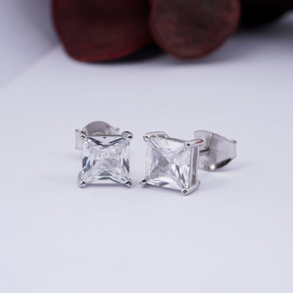 Silver Asscher Minimalist Stud Earrings