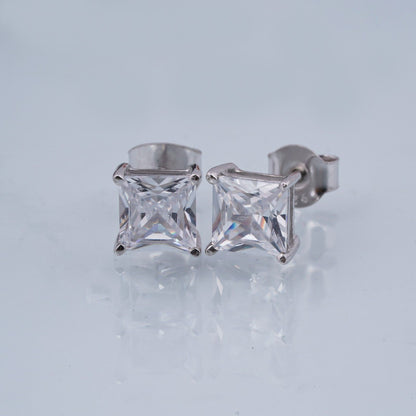 Silver Asscher Minimalist Stud Earrings