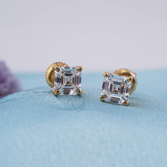 Golden Asscher Minimalist Stud Earrings