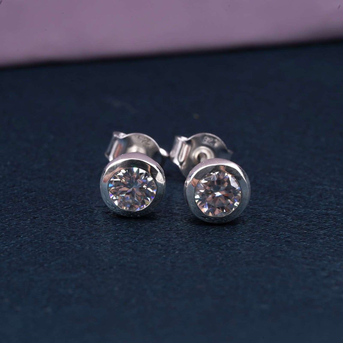 Silver Round Bezel Stud Earrings