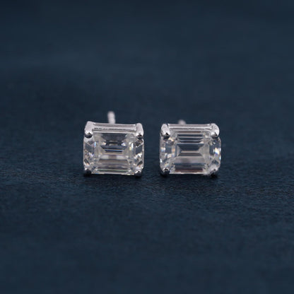 Silver Rectangle Zircon Stud Earrings