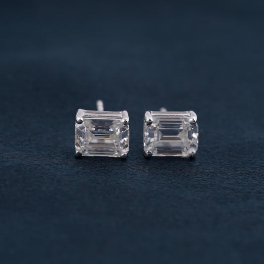 Silver Rectangle Zircon Stud Earrings