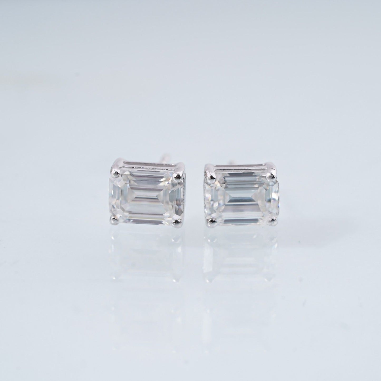 Silver Rectangle Zircon Stud Earrings