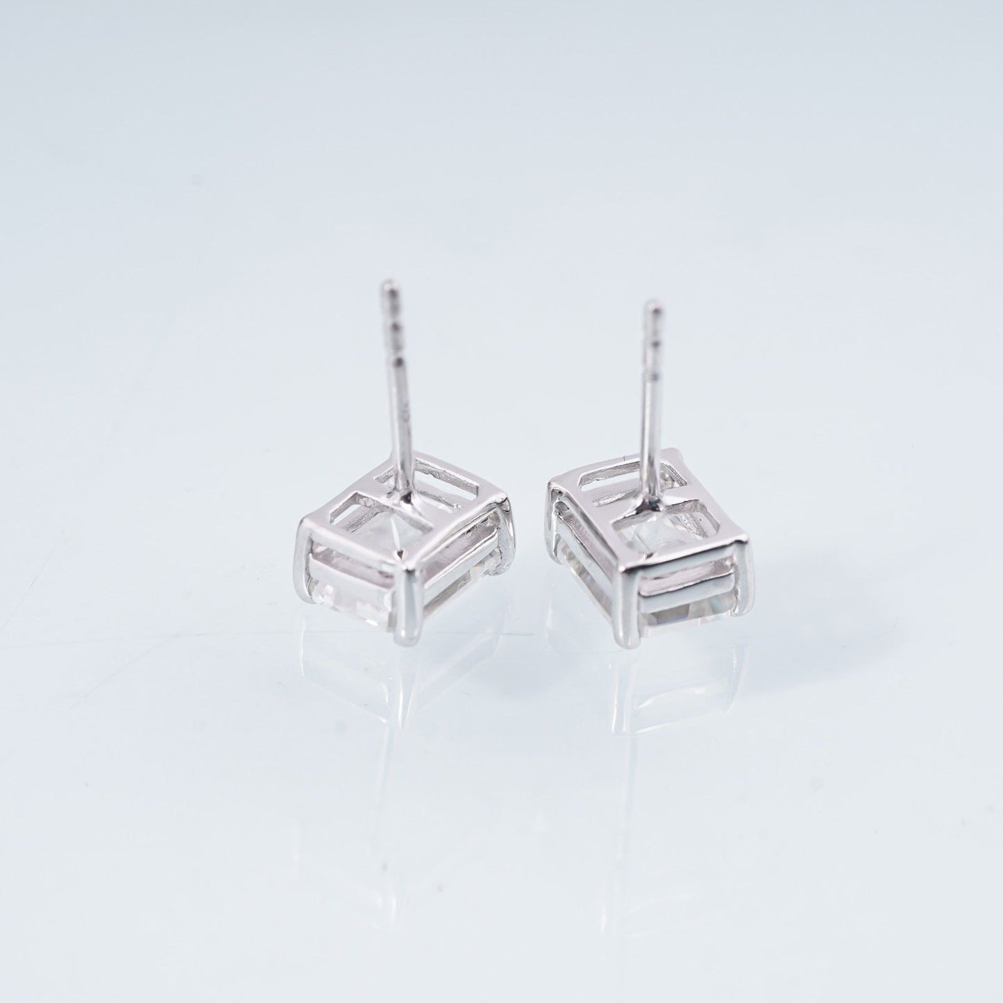 Silver Rectangle Zircon Stud Earrings