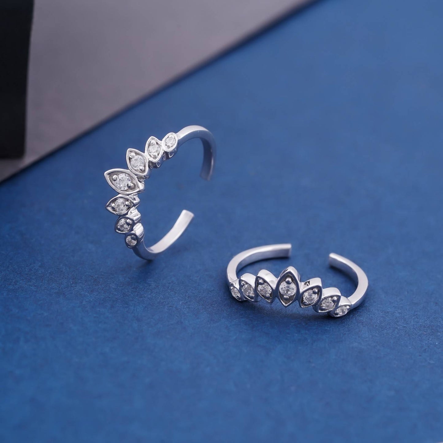 Silver Zircon Studded Crown Toe Rings