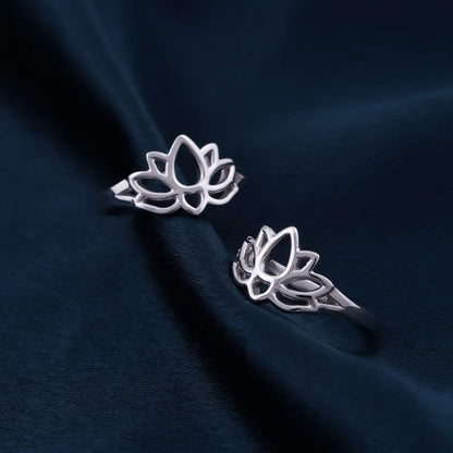 Silver Lotus Flower Toe Rings