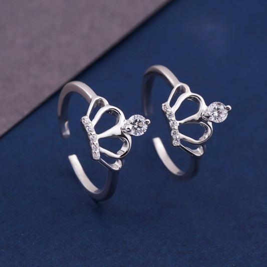 Silver CZ Royal Crown Toe Rings