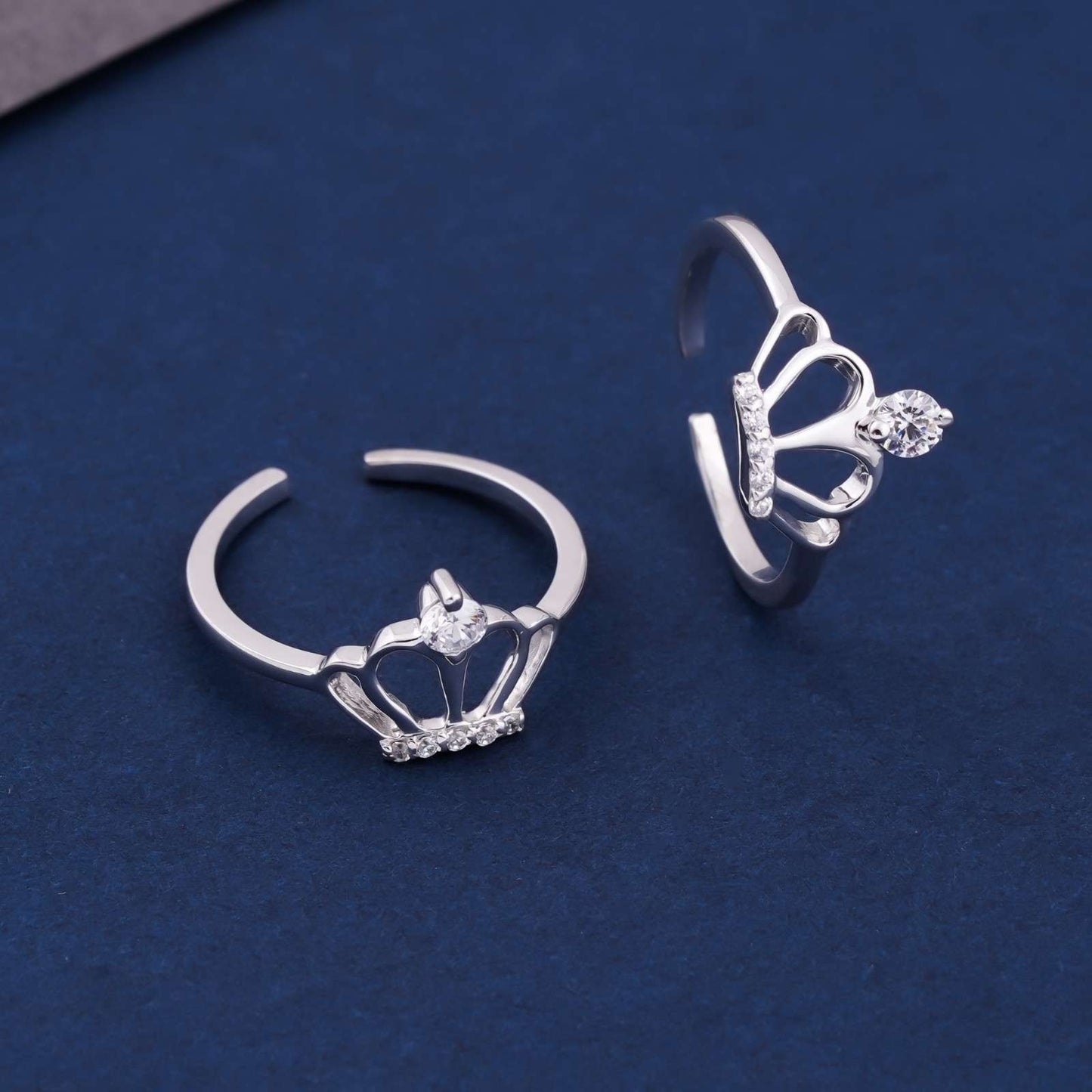 Silver CZ Royal Crown Toe Rings