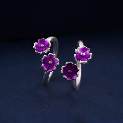 Silver Fashion Pink Flower Toe Rings