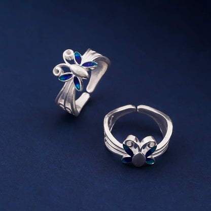 Blue Silver Butterfly Toe Rings