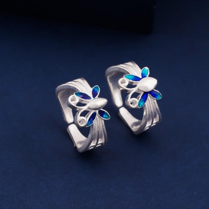 Blue Silver Butterfly Toe Rings