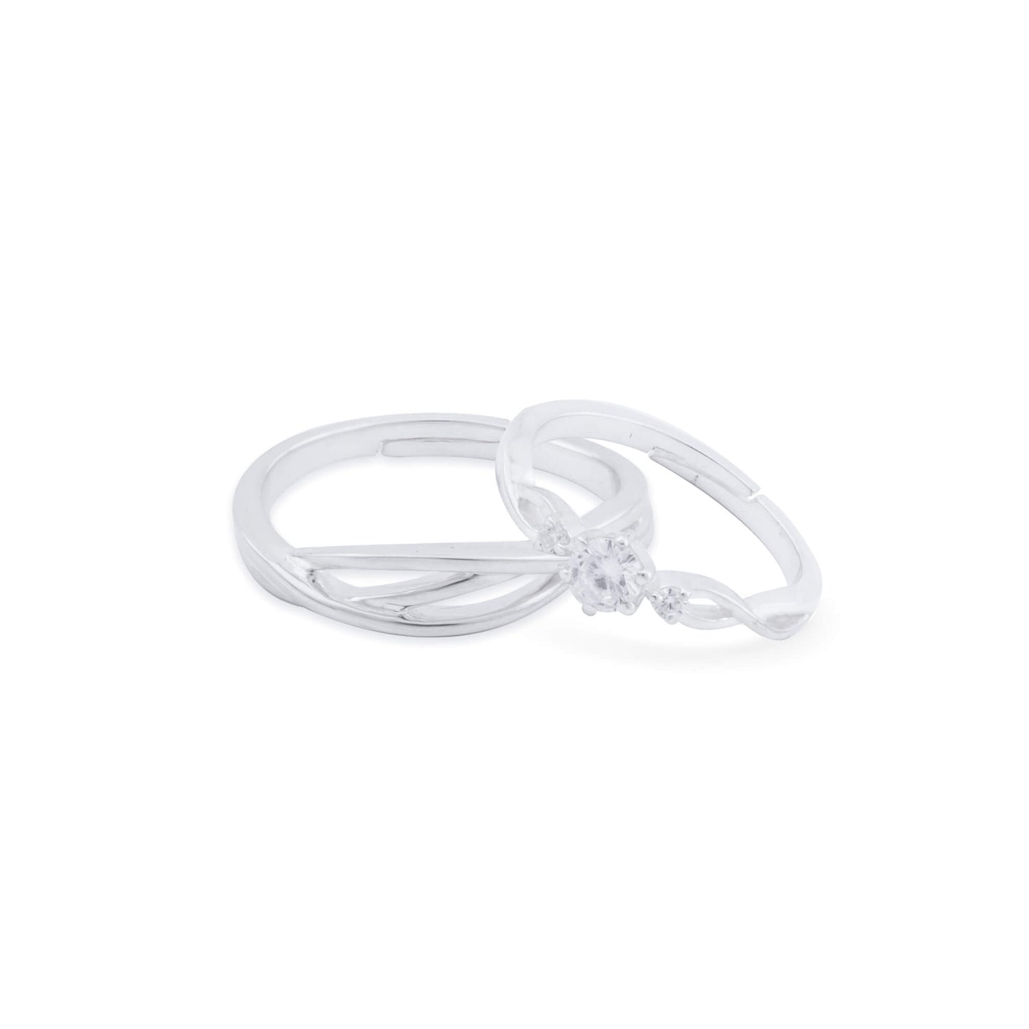 Silver Wave Love Couple Rings